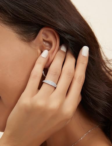 Mameloly Wedding Bands for Women 14K Gold Plated Slim Signet Ring Stackable Pave Cubic Zirconia Dainty CZ Engagement Rings for Her Size 3-12 - color: Silver