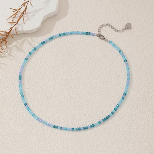 JSJOY Tiny Crystal Beaded Choker Necklaces for Women Colorful Beaded Necklace Dainty Choker Necklaces Simple Boho Jewelry Gifts for Teens Handmade Shining Bead Necklaces Gifts - color: Dark Blue
