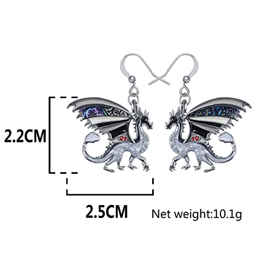 Enamel Alloy Dinosaur Fantasy Dragon Earrings Drop Dangle Unique Animal Jewelry For Women Dragons Gifts - color: Charcoal