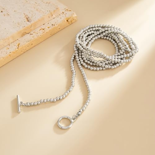 Statement Long Necklaces for Women Vintage Layered Beaded Long Chain Necklaces Boho Y Shaped Tassel Long Pearl Necklace Statement Bead Necklace Jewelry Gift for Women - style: Silver OT