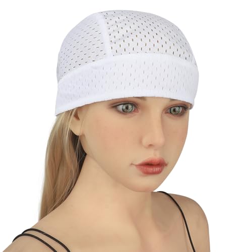 PURFUN Men Women Breathable Cycling Bandana Headscarf Adjustable Sweat Wicking Quick Dry Mesh Head Scarf Wrap Liner Skull Cap - color: White
