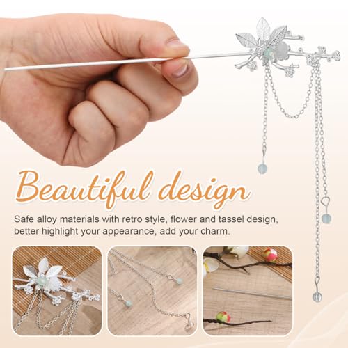 KALLORY Hair Stick for Women Tassel Flower Hairpin Lightweight Retro Hair Fork for Buns Wedding Party Styling Tool