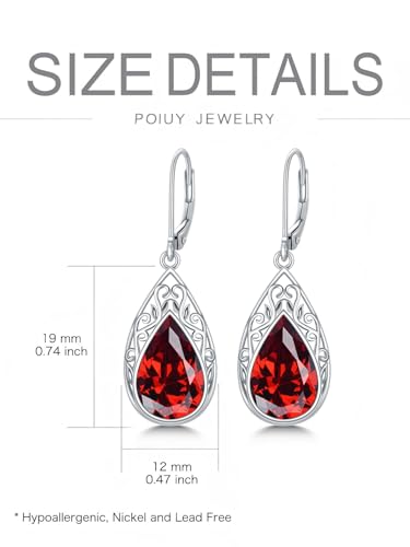 POIUY Gifts for Women Hypoallergenic Teardrop Filigree Birthstone Leverback Dangle Earrings 18K White Gold Fashion Jewelry Anniversary Wedding Birthday Gifts for Women Daughter Sister Girlfriend Wife - style: 1-January Birthstone Earrings