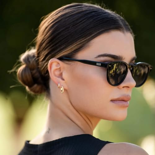 WearMe Pro Round Polarized Sunglasses for Women - Retro Classic UV400 Protection for Driving & Everyday Wear - color: Black Frame / Smoke Lens