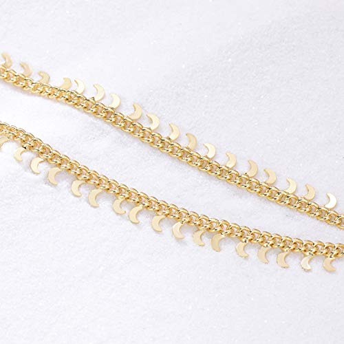 LOYATA Dainty Ankle Bracelet,14K Gold Plated Tiny Bead Anklet Dainty White Cubic Zirconia Cross Tassel Foot Chain Cute Lucky Moon Evil Eye Foot Jewelry Boho Anklets for Women - color: Moon