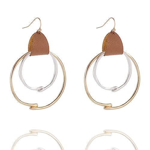 Boho Teardrop Earrings, Handmade Copper Bohemian Earrings, Dangle Antique Ethnic Jewelry for Women - color: Gold&Silvery