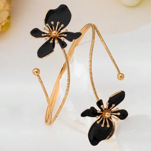 Arm Cuff Jewelry for Women Adjustable Flower Cuff Bangle Bracelet Gold Armband Upper Jewelry Gifts for Women Boho Western Accessories - color: A9:black flower