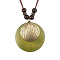 Kelake Leather Necklace for Women Men Teen Vinatge Boho Alloy Pendant Choker Jewelry Fashion Sweater Necklaces with Adjustable Genuine Leather Chain - color: Gold & Green Wood 2 Layers Round Pendant