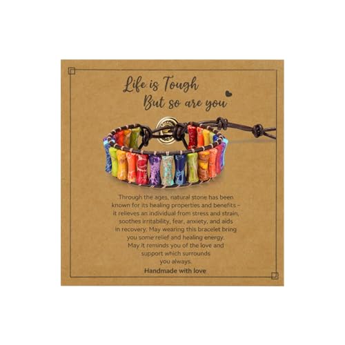 Sriomu 7 Chakra Bracelets for Women Handmade Natural Jasper Stone Healing Bead Bracelet Women Men Boho Friendship Inspirational Jewelry Natural Jasper Stone Double Layer Healing Bead Jewelry Gifts - color: Colorful-Black-Card A