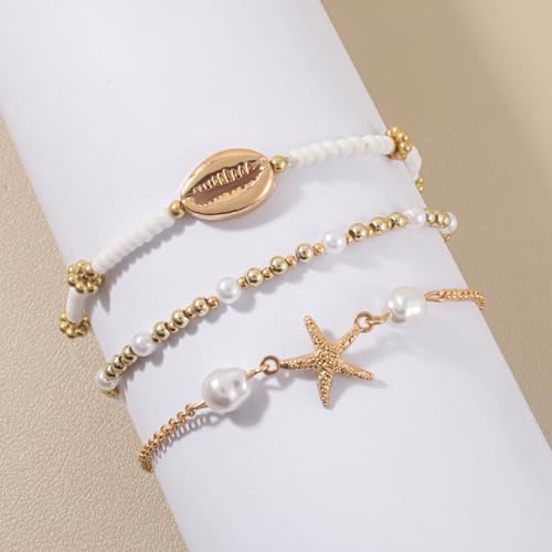 3PCS Boho Anklets for Women Summer Beach Women's Ankle Bracelets Beaded Anklet Bracelet Waterproof Beach Anklets Shell Starfish Anklet Foot Chain Jewelry for Women - color: 3PCS/style 20