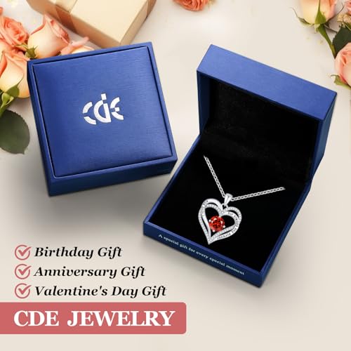 CDE Engraved Forever Love Heart Birthstone Necklace Jewelry Gifts for Women | Hypoallergenic,Nickel-Free & Lead-Free,3 x 3 mm 5A CZ Heart Pendant,Anniversary Christmas Birthday Gift for Girlfriend Wife - color: Birthstone-01/07-Jan/July, style: Rhodium Pl