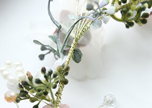 Vivivalue Pearl Flower Crown Floral Garland Headband Flower Halo Headpiece Hair Wreath Boho with Ribbon Wedding Party Festival Photos Pink - color: 5