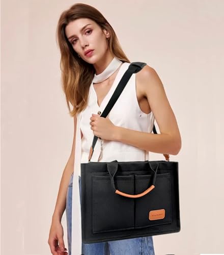 Large Canvas Tote Bag for Women Work Tote Bags with Pockets Laptop Crossbody Purses Everyday Bag Handbags for Travel - color: New Upgrade Plus Black