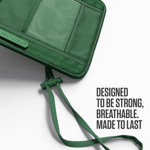 VENTURE 4TH Neck Wallet for Women & Men – RFID Blocking Passport Holder for Travel, Hidden Neck Pouch with 6 Compartments, Slim Lightweight Travel Organizer with Adjustable Strap (Sleek Green) - color: Sleek Army Green