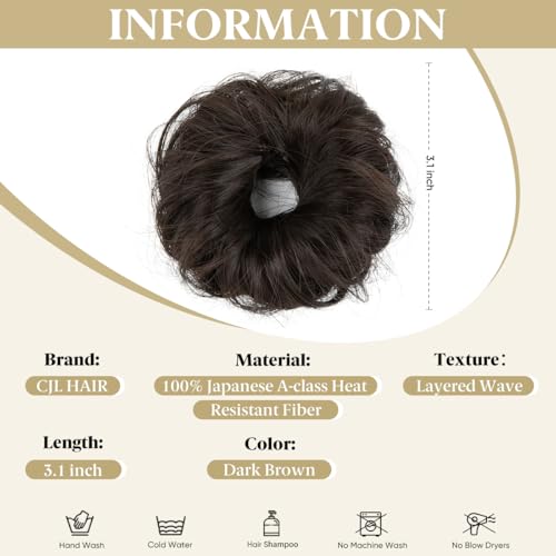 CJL HAIR 2PCs Small Cute Messy Bun Hair Piece for Thin Hair Women Mini Synthetic Curly Bun Scrunchies Updo Hairpieces Dark Brown - color: 2PCS-Dark Brown