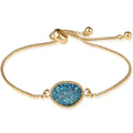 Humble Chic NY Simulated Druzy Chain Bracelet for Women - Boho Stackable Adjustable Bolo Slider Bracelet - color: Gold - Blue Green Stone
