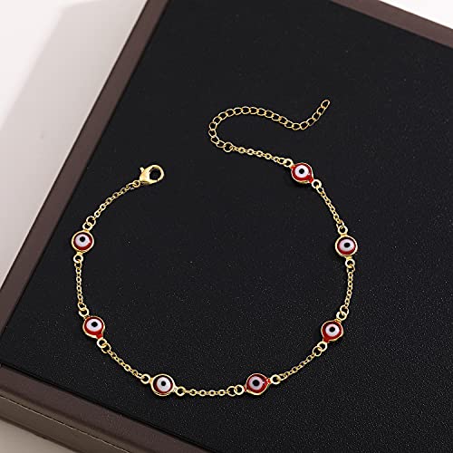 SLOONG Evil Eye Beaded Anklet Bracelets for Women, 14K Gold Plated Ankle Bracelet Jewelry Beach Beads Anklet Set Ankle Bracelets for Women - color: Red