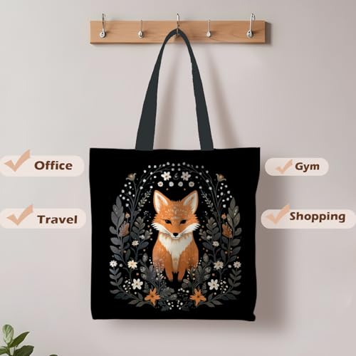 Preppy Animal Tote Bag, Pet Canvas Tote Bag, Reusable Grocery Shopping Shoulder Bags - color: Fox