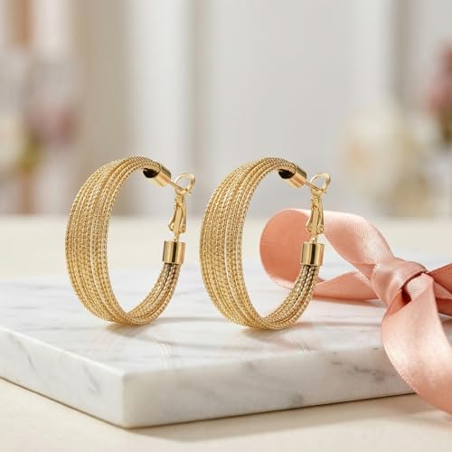 4 Pair Small Gold Hoop Earrings for Women Sensitive Ears - Hypoallergenic 14k Real Gold Plated Hoops Zirconia Cartilage Huggie Earrings Set Helix Piercing Earring Gold Jewelry for Women Gift - color: 1951 Hoop Gold