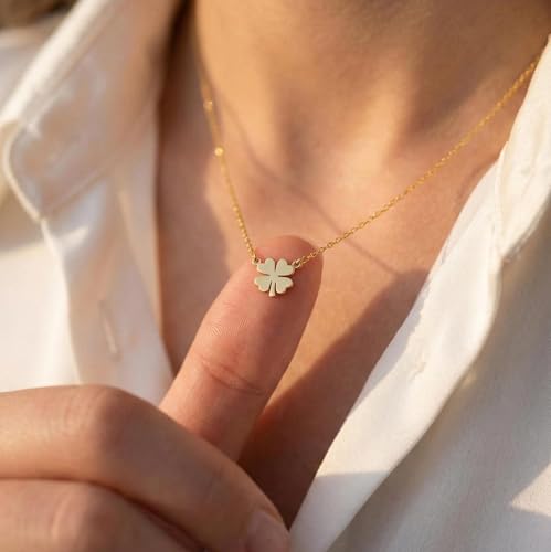 Dainty Gold Necklaces for Women Trendy Non Tarnish 14K Gold Plated Cubic Zirconia Necklace Layered Simple Cute Four Leaf Clover Choker Jewelry Birthday Gifts - color: Gold, style: Glossy-2