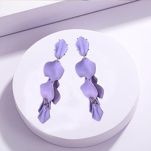 Long Acrylic Rose Petal Earrings Dangle Exaggerated Flower Earrings Drop Statement Floral Tassel Earrings for Women - color: Violet