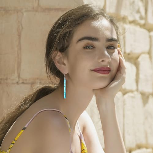 Turquoise Earrings for Women 925 Sterling Silver Gemstones Dangle Earrings Bohemian Style Statement Bar Earrings Dangle Earrings for Women Earrings Valentines Gifts - color: Blue