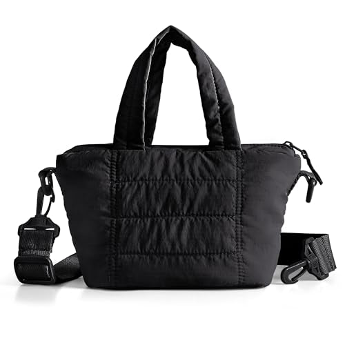 Smasrob Mini Puffer Crossbody Bag for Women with RFID Blocking Pocket, Small Quilted Crossbody Purse with Handles - color: Black