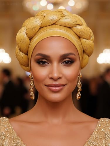 Woeoe African Headwrap Gold Braided Turbans for Women - color: Gold