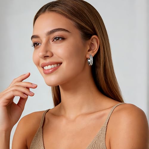 Chunky Gold Hoop Earrings for Women - 14k Gold Plated Twisted Rope Thick Hoops, Lightweight Hypoallergenic Small Hoop Earrings, Trendy Fashion Jewelry Gifts - color: silver