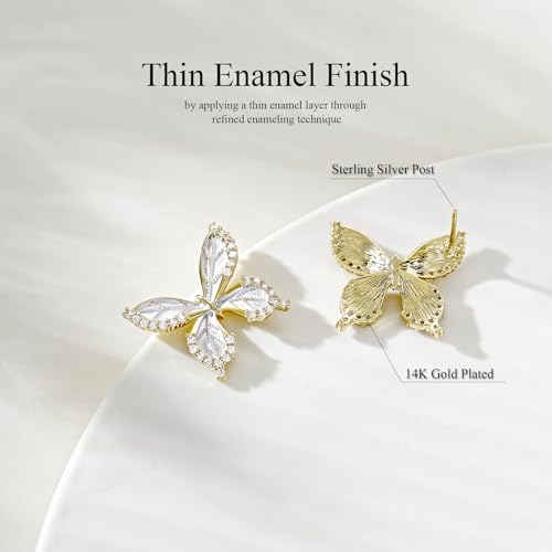 Pink Flower Earrings for Women, 925 Sterling Silver Stud Earrings, Cute Plumeria Earrings For Women, Cherry Blossom Hypoallergenic Stud - color: Sparkle Butterfly
