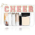 BuyCard Cheer Chenille Letter Bags Clear Makeup Bag, Cheerleader Gifts Cosmetic Bag, Varsity Preppy Patch Flat Pouch Cheer Accessories, Waterproof PVC Organizer Toiletry Bag for Women Girls White - color: White-Cheer