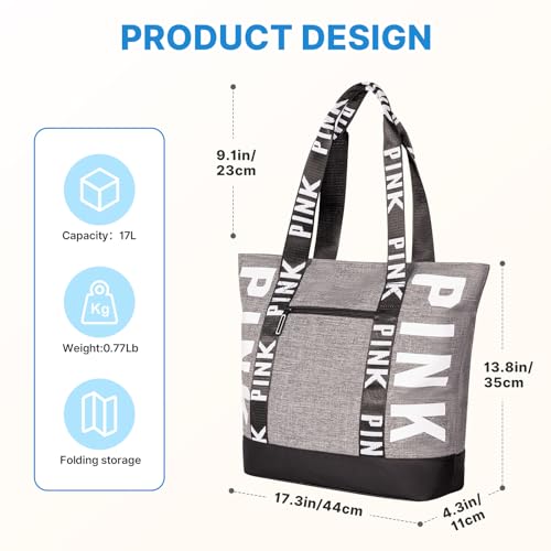 Boomistry Travel Tote Bag for Women, Large Waterproof Beach Bag for Daily | Large - color: Gray
