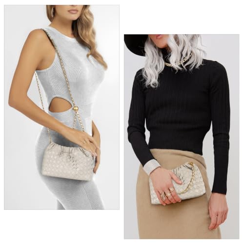 Joryin Woven Women's Crossbody Bag & Evening Purse, Trendy Dumpling Clutch & Hobo Cloud Shoulder Bag Trendy Dumpling Clutch - color: Woven Leather-light Beige