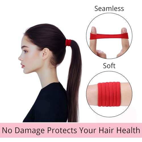 LuSeren 120 Pcs Deep Red Hair Ties for Women, No Damage Soft Seamless Nylon Hair Elastics for Thick Hair,Ponytail Holders, Hair Accessories - color: Reds