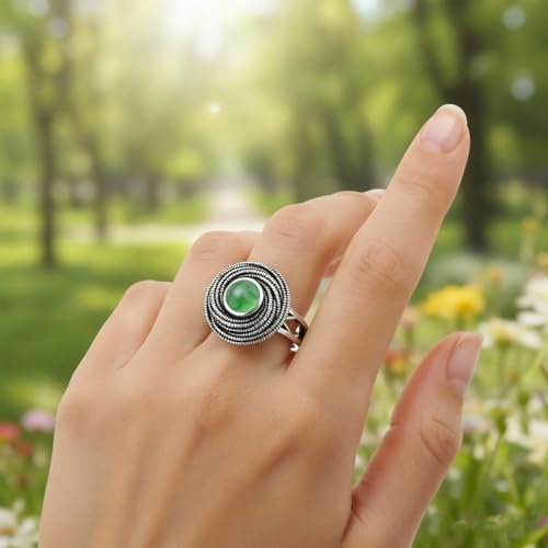 Mulit Circle Cross Lines Thick Top Jade Gem Ring,Silver Plated Cocktail Party Ring,Statement Ring Jewelry Gift for Women - color: RIng_B aventurine