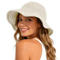 Sun Hat for Women Beach Hat Straw Bucket Hat Summer UV Protection, Packable Breathable Crochet Style - color: 1pack-milk White