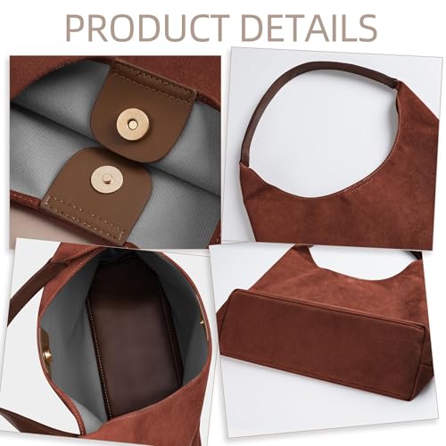 Large Work Tote Bags for Women, Boho Slouchy Suede Purses Handbags - color: Brown