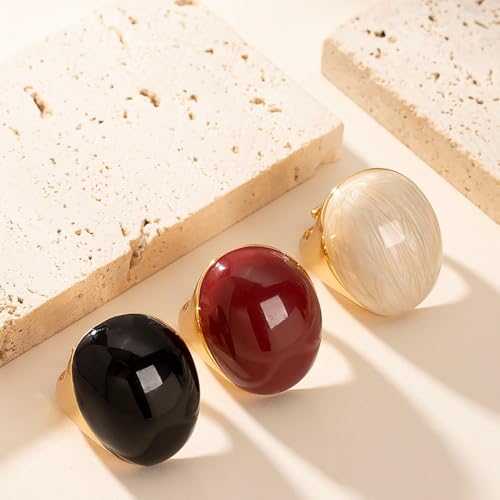 Kokoma Geometric Oval Statement Ring for Women Minimalist Open Adjustable Ring Gold Plated Bold Dome Cocktail Rings Promise Anniversary Band Jewelry - color: Red