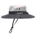 Womens Summer Sun Hat Beach Hat Wide Brim Outdoor UV Protection Hat Foldable Cool Mesh Ponytail Bucket Hat - color: Light Grey-grey