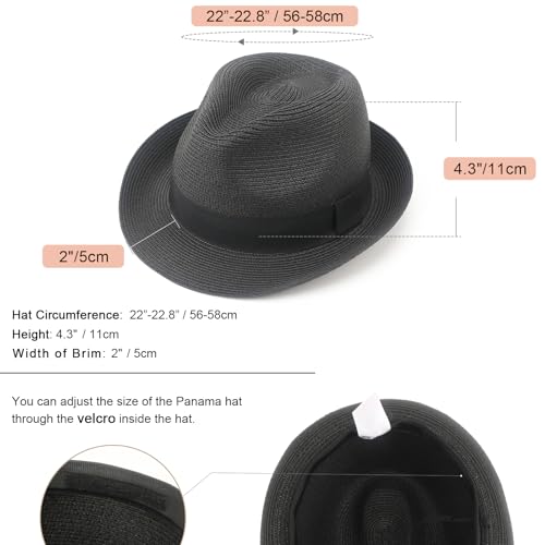 DRESHOW Women Straw Sun Hat Short Brim Panama Travel Fedora Summer Hat Roll Up Beach Cap for Women UPF 50+ - color: 1 Pc Ribbon Straw Hat: Black