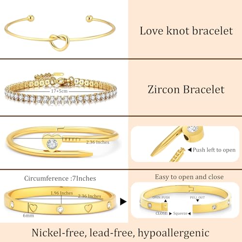 18 K Gold Plated Love Bangle Bracelet Stack Cuff Jewelry for Women Jewelry Set for Women Gift with Box - style: style22