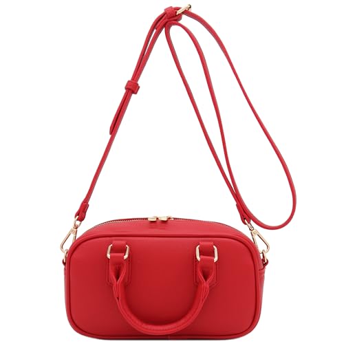 FashionPuzzle Mini PU Leather Satchel Purse Top Handle Crossbody Bag - color: Red