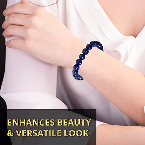 ANAYA AGATE Healing Crystal Bracelet for Women and Men – 8mm Round Beaded Bracelet for Men and Women – Unisex Stretchy Gemstone Bracelet for Healing and Protection - color: Lapis Lazuli