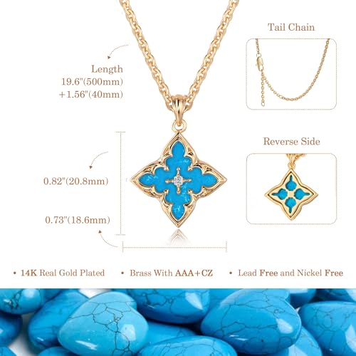 Fettero Gold Clover Necklace for Women Dainty 14K Gold Plated CZ Pendant Necklace Adjustable Chain Choker Charm Colorful Clover Pendant Lucky Necklaces for Women Jewelry - color: Blue-Turquoise