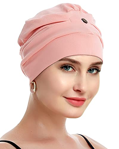 osvyo Cotton Chemo Turbans for Women Cancer Hairloss hat - Cotton Lightweight Headwear Sealed Packaging - color: Cotton Hot Pink