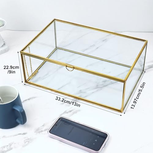 HighFree Vintage Glass Box with Lid - Clear Jewelry Glass Display Box Keepsake Box - Home Decor Decorative Box for Trinket Rings Bracelet (Gold, X-Extra Large) - color: Gold, size: X-Extra Large