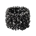 Boho Wide Chunky Colorful Wooden Thick Shell Elastic Stretch Bracelet Handmade Bohemia Summer Beach Vacation Adjustable Lightweight Wood Wristband Jewelry for Women - color: black