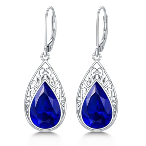 POIUY Gifts for Women Hypoallergenic Teardrop Filigree Birthstone Leverback Dangle Earrings 18K White Gold Fashion Jewelry Anniversary Wedding Birthday Gifts for Women Daughter Sister Girlfriend Wife - style: 9-September Birthstone Earrings