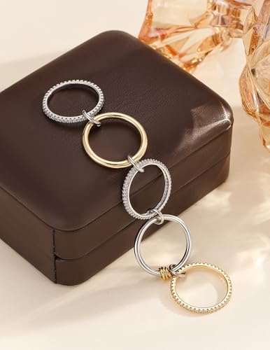 Statement Rings for Women, 18k Gold Plated Stackable Cubic Zirconia Rings, Silver Gold Multi Ring Mixed Metals Stackable Ring Set for Women Non Tarnish - size: 6