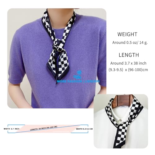 Hair Head Neck Bag Long Scarf Versatile Wrap for Women Soft & Lightweight for Everyday Chic - color: 41 Black Checkerboard 3.7 X 38 Inch